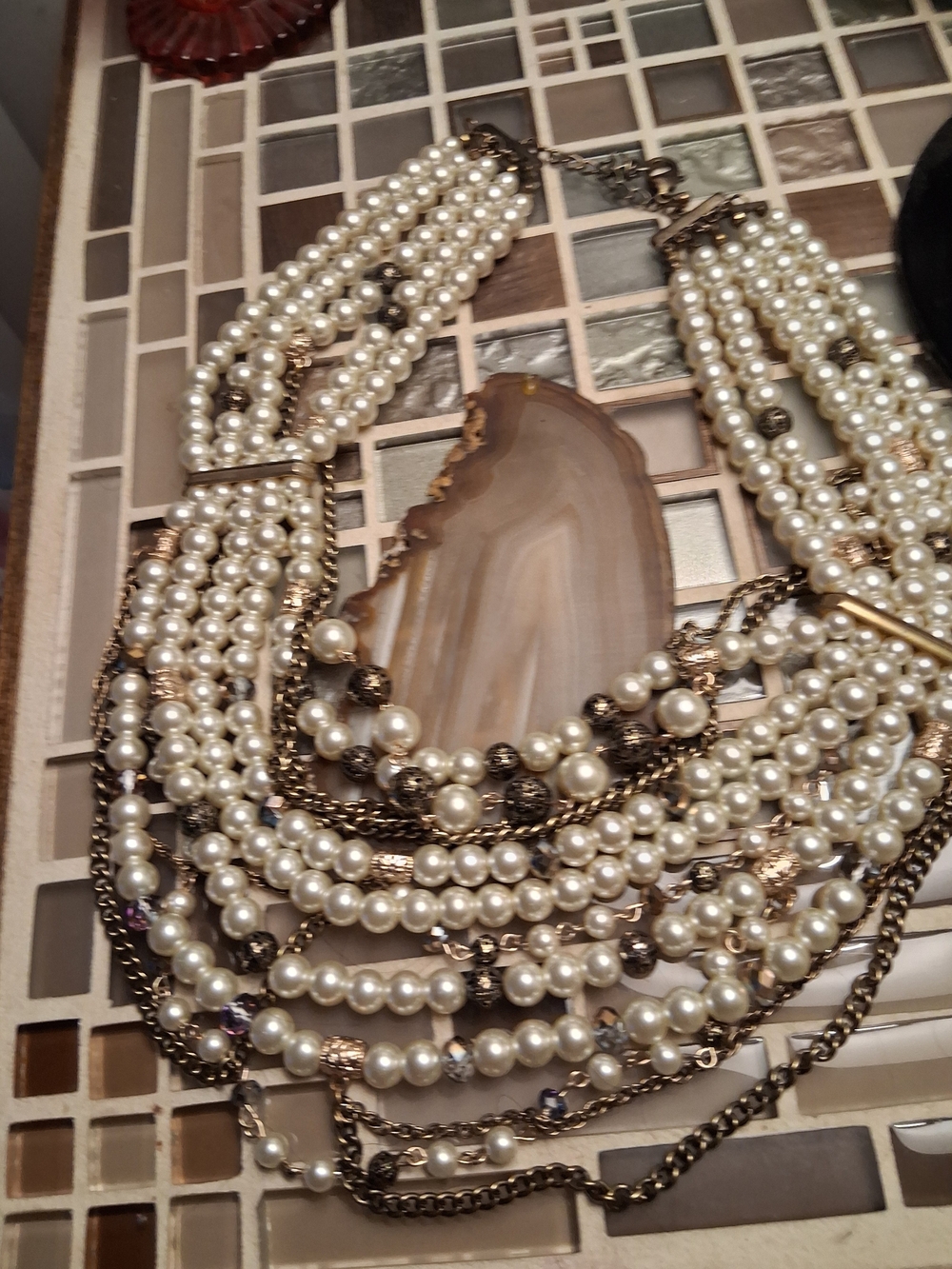 Vintage Multi-Strand Pearl Necklace - White & Gold